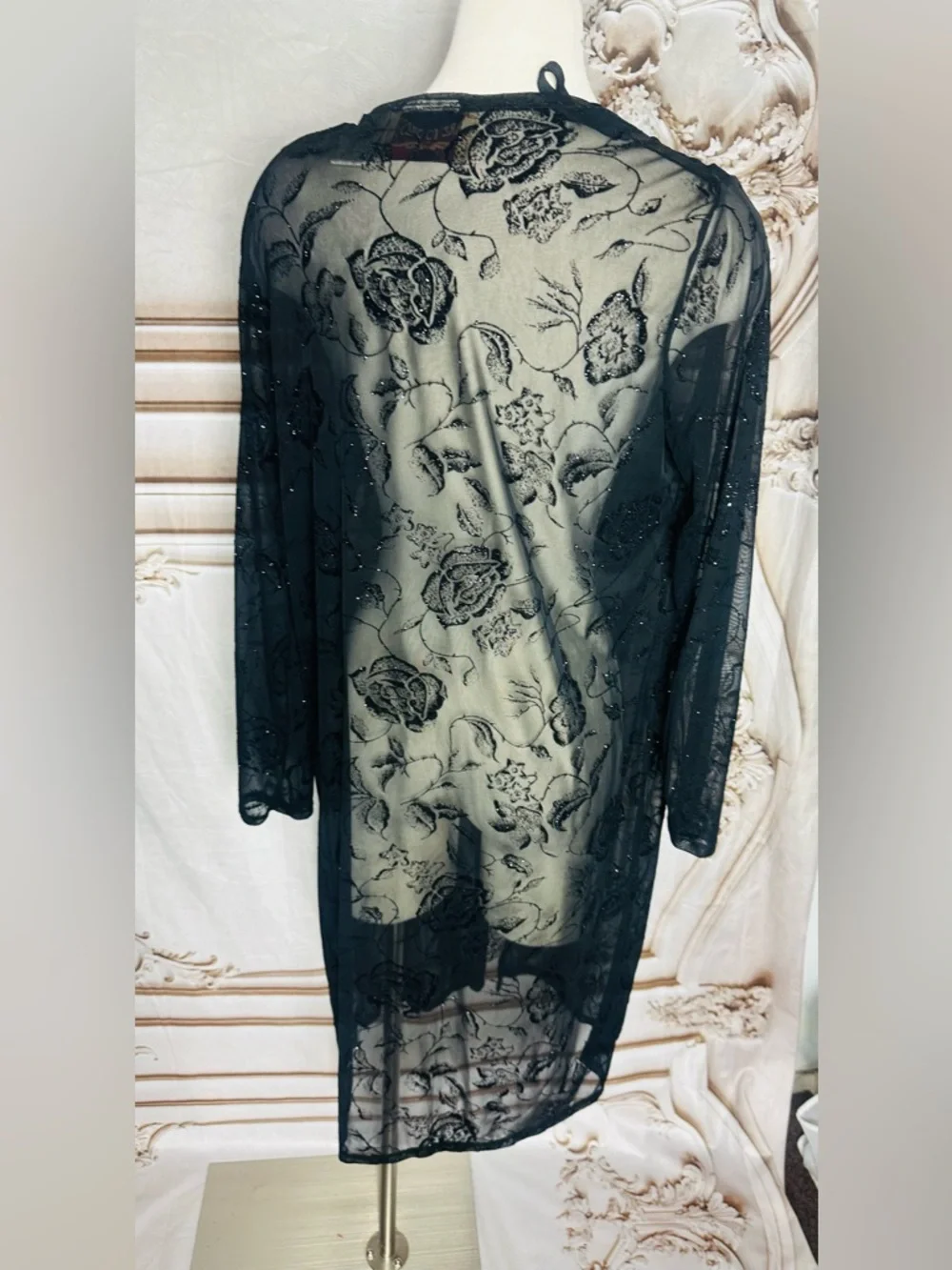 Garage Black Sheer Floral Lace Tie-Front Kimono - Picture 6 of 7